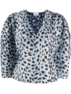 Ganni Blue & Black Crispy Jacquard Blouse In Blau