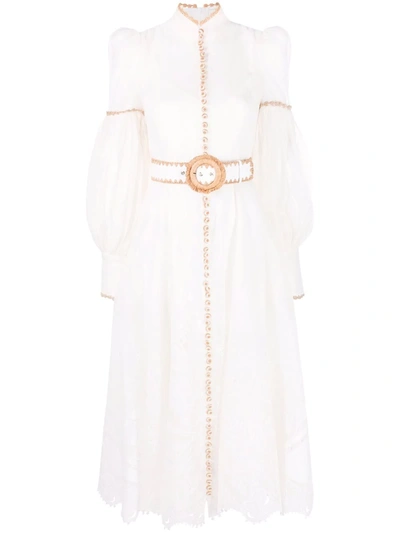 Zimmermann Postcard Belted Broderie Anglaise Linen And Silk