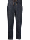 Brunello Cucinelli Drawstring Denim Jogger Pants In Blue