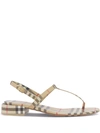 Burberry Emily Check Slingback Thong Sandals In Nude