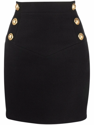 Balmain Button-detail Ribbed Knitted Skirt In Nero