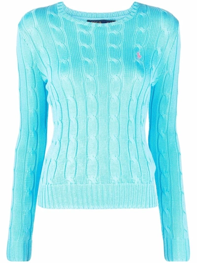 Polo Ralph Lauren Embroidered-motif Cable-knit Jumper In Light Blue