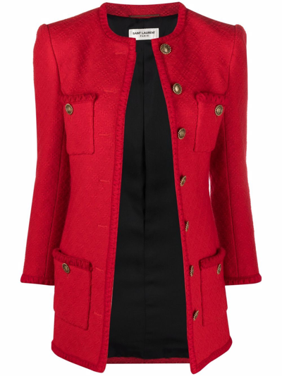 Saint Laurent Button-fastening Single-breasted Coat In Rouge