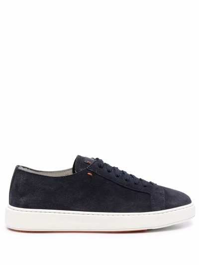 Santoni Suede Low-top Sneakers In Blue