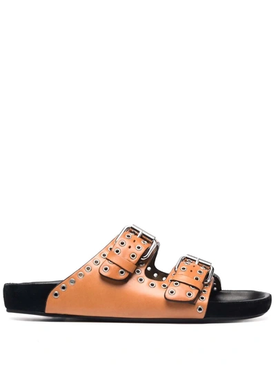Isabel Marant Eyelet-embellished Leather Sliders In Nude