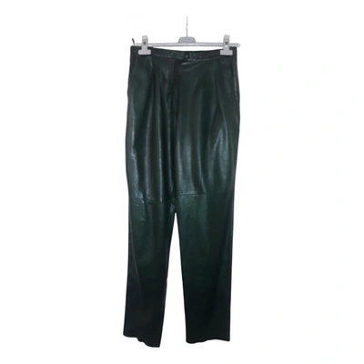 Pre-owned Hanae Mori Leather Large Pants In Green