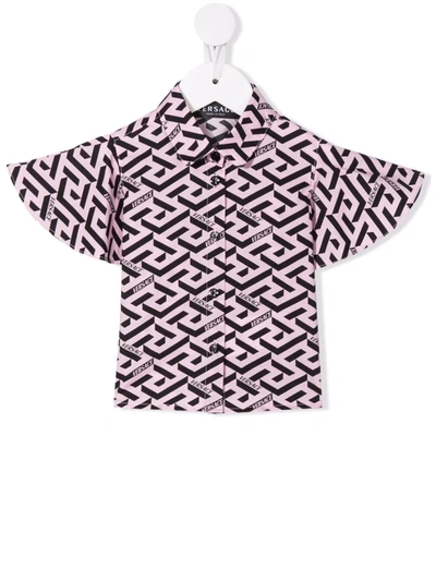 Versace Babies' Logo Button-down Shirt In Pink