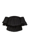 Brandon Maxwell Women's Pleated Poplin Cropped Top In Black