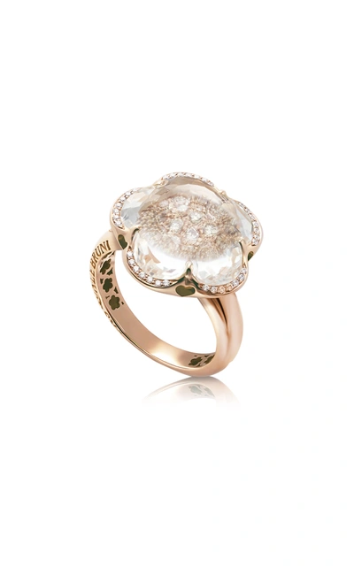 Pasquale Bruni 18k Rose Gold Bon Ton Ring With Rock Crystal, White & Champagne Diamonds In Pink