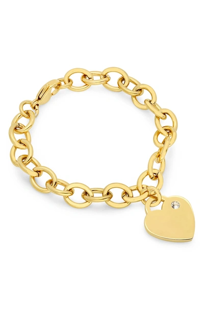Hmy Jewelry Swarovski Crystal Accented Heart Charm Bracelet In Yellow