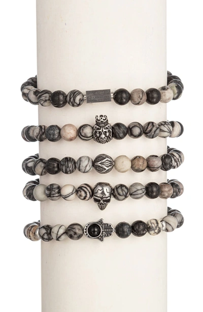 Eye Candy Los Angeles Leo Agate Stretch Bracelet Set In Grey