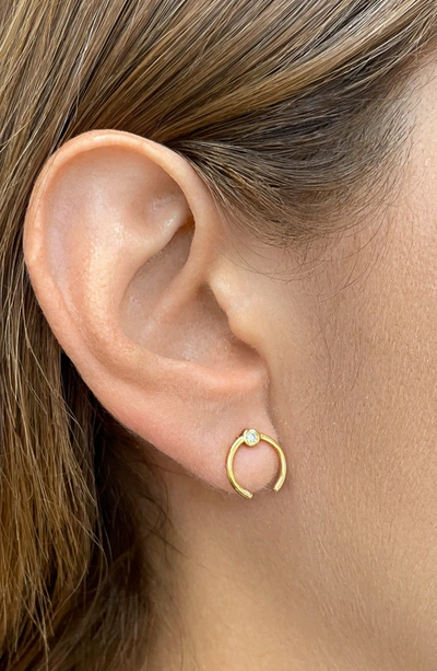Adornia 14k Yellow Gold Plated Brass Bezel Crystal Open Front Facing Hoop Earrings