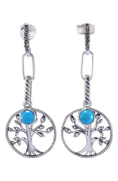 Samuel B. Sterling Silver Tree Of Life Turquoise Drop Earrings In Blue