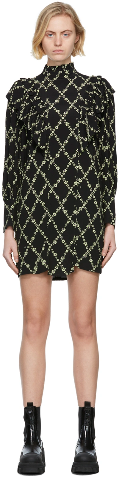 Ganni Floral-print High-neck Crepe Mini Dress In Margarita | ModeSens