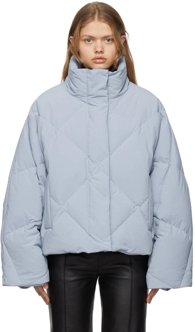 Stand Studio Aina Crepe Poly Short Down Jacket In Dove Blue