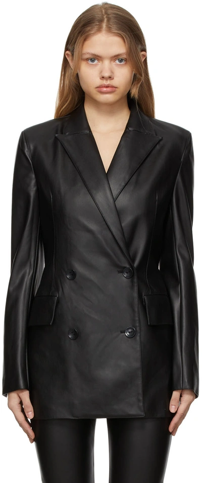 Stand Studio Jodie Double-breasted Faux-leather Blazer In Black