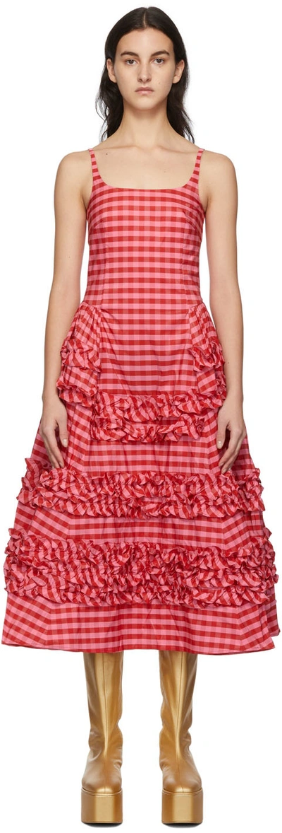 Molly Goddard Ruby Ruffled Gingham Taffeta Midi Dress In Pink