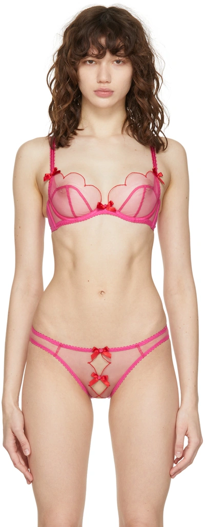 Agent Provocateur Womens Pink/red Lorna Scalloped Mesh Plunge Bra 36f