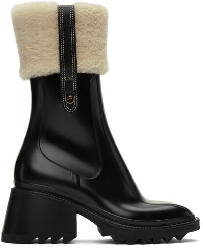 Chloé Betty Shearling-trim Ankle Boots In Noir