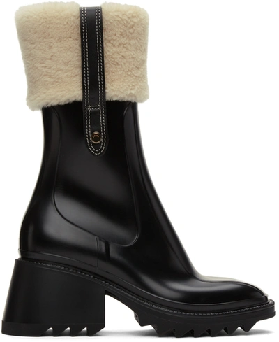 Chloé Women's Betty Shearling Cuff Rain Boots In Black