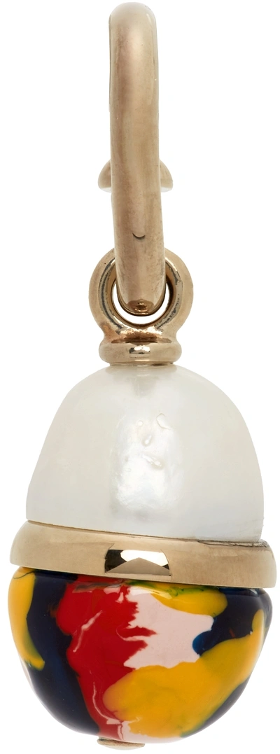 Chloé Darcey Gold-tone, Pearl And Enamel Single Earring In Multicolor
