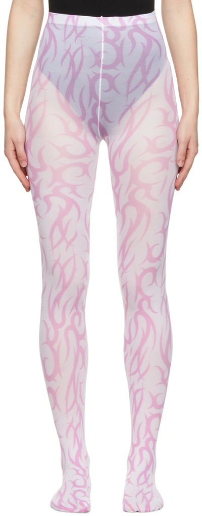 Ashley Williams Pink & White All Over Tattoo Print Tights In Pink/white