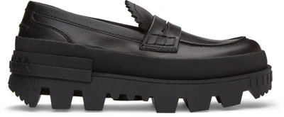 Moncler Black Leather Maxence Loafers In 999 Black