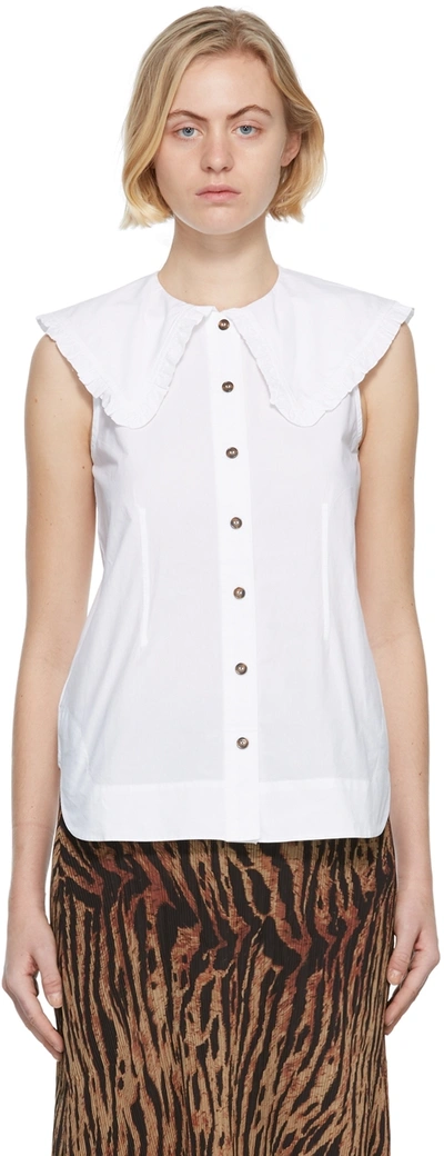 Ganni Bib-collar Sleeveless Shirt In White