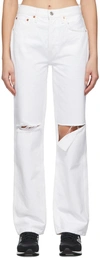 Re/done 90s High Rise Loose Distressed Straight-leg Jeans In White With Rips
