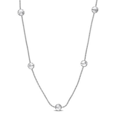 Amour 6 Mm Ball Station Chain Necklace In Sterling Silver In White