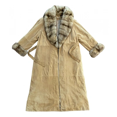 Pre-owned Dior Leather Coat In Beige