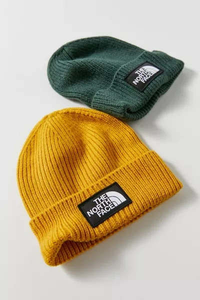 The North Face Tnf Logo Box Cuffed Beanie In Yellow