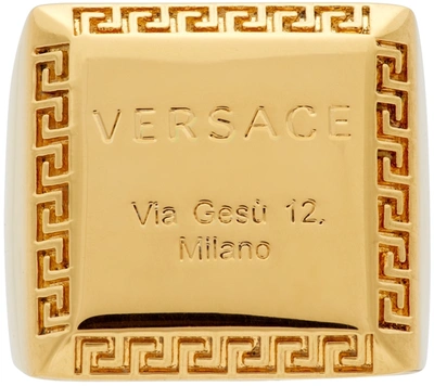 Versace Gold Address Signet Ring In Kvo Gold