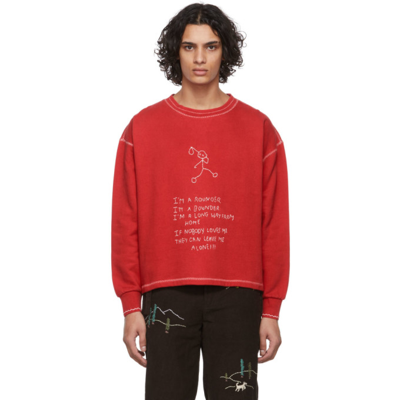 Bode Bounder Doodle Crewneck Sweatshirt In Red