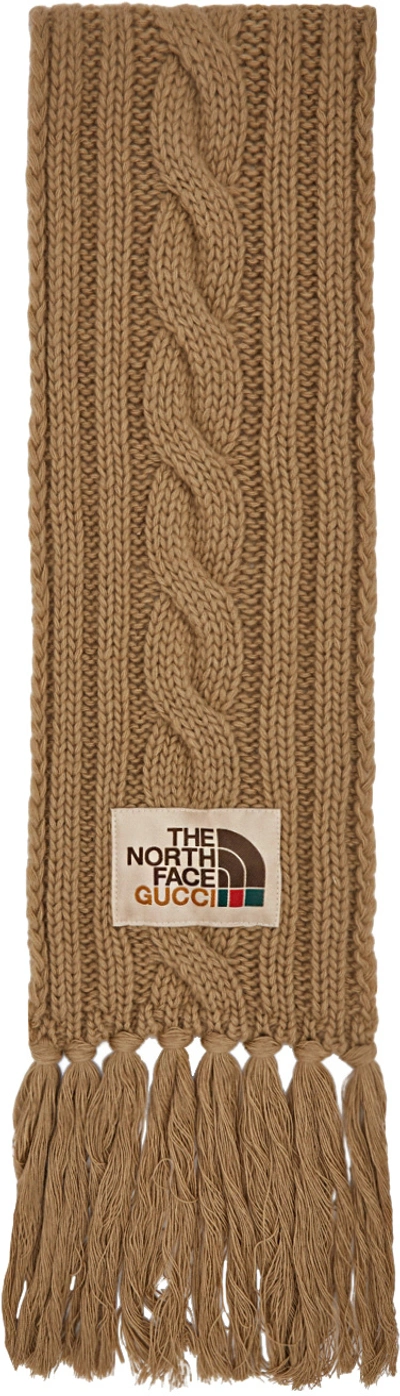 Gucci X The North Face Cable-knit Wool Scarf In Sand