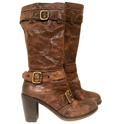 Pre-owned Oxs Leather Boots In Camel