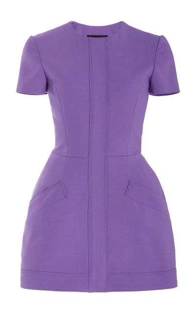 Oscar De La Renta Zip Front Stretch Wool Blend Minidress In Purple