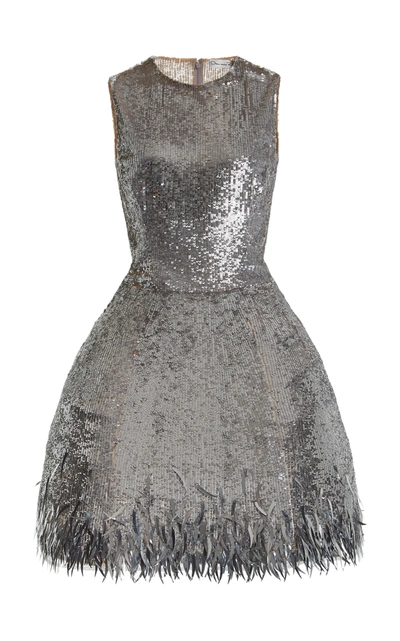 Oscar De La Renta Sequin-embellished Fringe Mini Dress In Silver