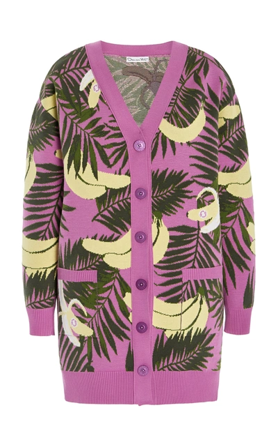 Oscar De La Renta Women's Banana-intarsia Knitted Cardigan In Print