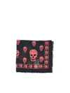 Alexander Mcqueen Classic Skull Silk Chiffon Scarf In Black/coral