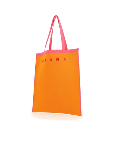 Marni Flat Shopping Bag In Light Orange Fuchsia Red