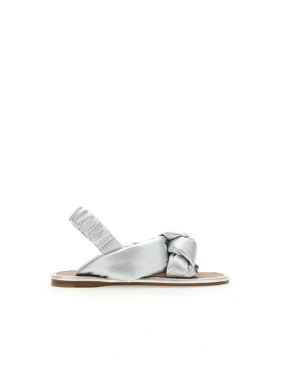 Miu Miu Knotted Flat Sandals In Silver