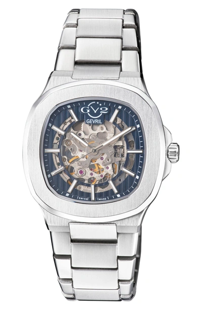 Gv2 Potente Swiss Automatic Skeletal Stainless Steel Bracelet Watch, 40mm In Silver