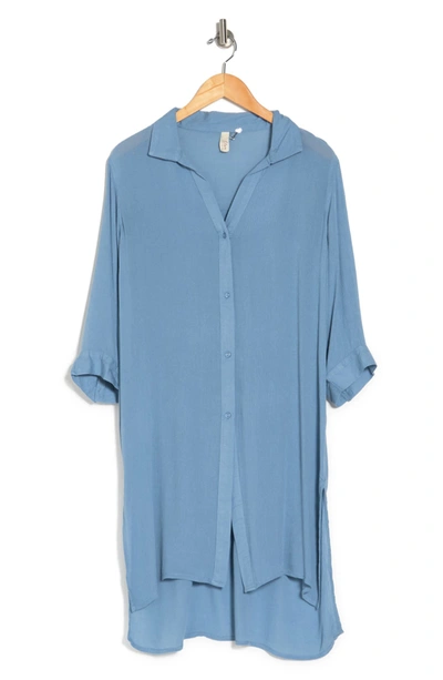 Elan Boyfriend Cover-up Shirt In Dusty Blue