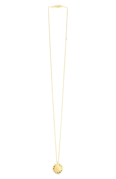 Karat Rush 14k Gold Gemstone Halo Round Pendant Necklace In Yellow