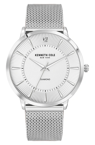 Kenneth Cole 3-hand Diamond Mesh Strap Watch, 45mm In Silver