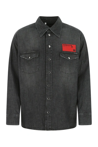 Dolce & Gabbana Patch Denim Shirt In Black