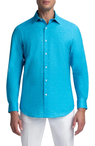 Bugatchi Stretch Cotton Button-up Shirt In Aqua