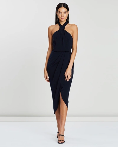 Shona Joy Knot Draped Dress In Blue | ModeSens