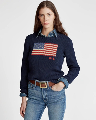 Polo Ralph Lauren Flag Cashmere Crewneck Sweater In Navy